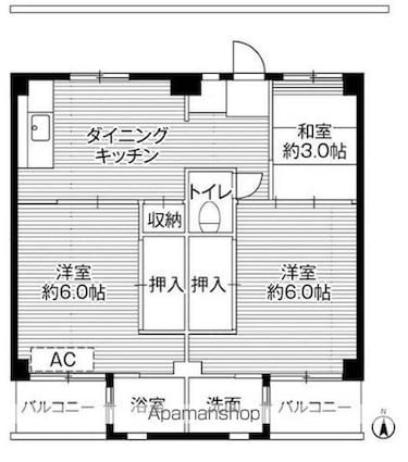 ビレッジハウス小比企２号棟[3DK/49.2m2]の間取図