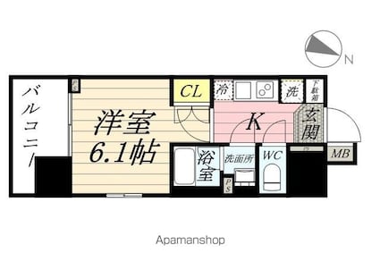 東京都渋谷区幡ヶ谷２丁目[1K/22.62m2]の間取図