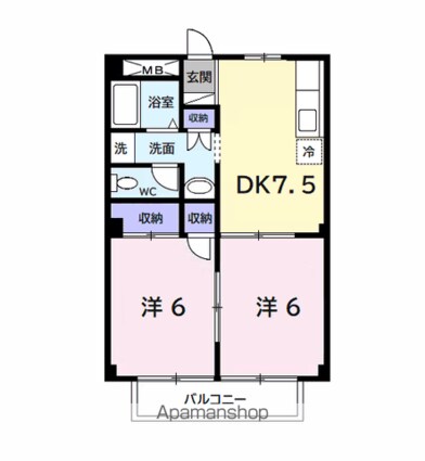 リバーサイドレジデンス[2DK/44.55m2]の間取図