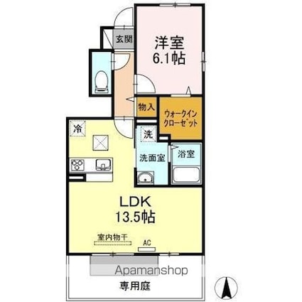 クレセール三谷[1LDK/48.23m2]の間取図