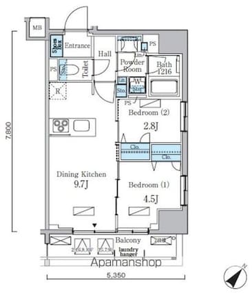 リビオメゾン日本橋浜町公園[2DK/41.55m2]の間取図