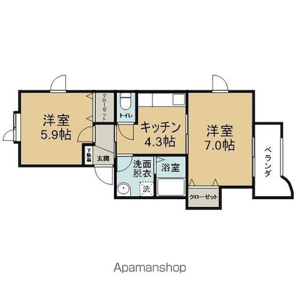 グリムハウス[2K/42.23m2]の間取図