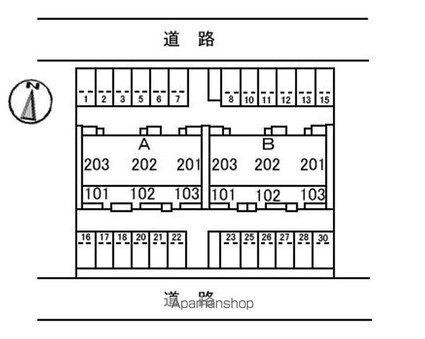 シャーメゾン神辺　Ｂ棟[1LDK/46.45m2]の配置図