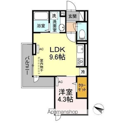 アヴァンス北烏山[1LDK/34.07m2]の間取図