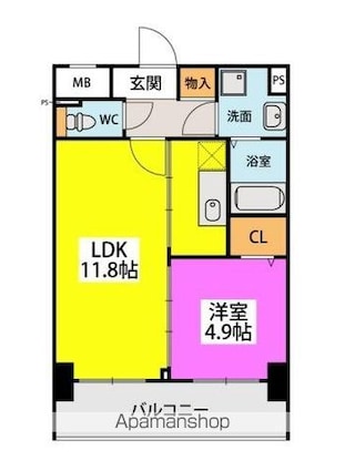 クレアシオン[1LDK/40.42m2]の間取図