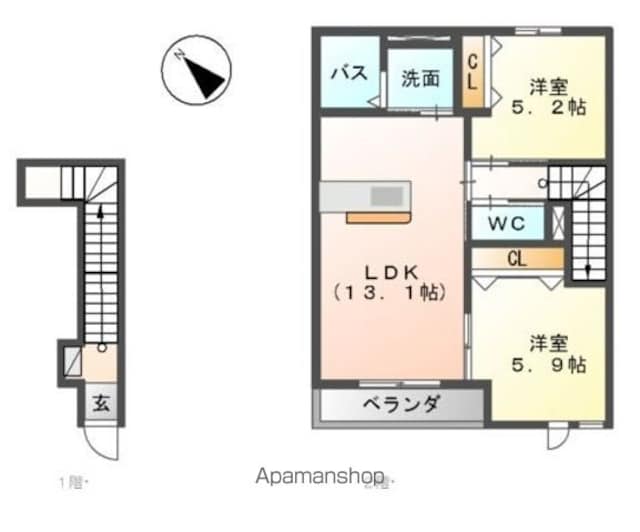 和歌山県和歌山市松江[2LDK/53.92m2]の間取図