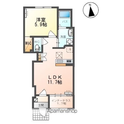 プライム柏木[1LDK/43.24m2]の間取図