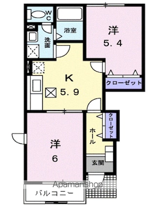 ベルオーブメゾンＢ[2K/42.77m2]の間取図