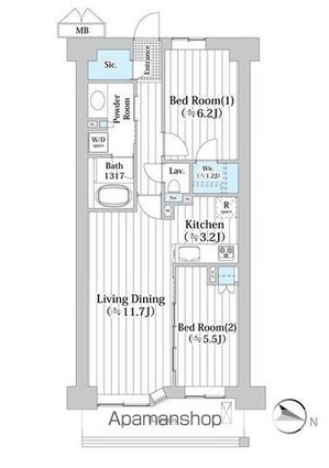 アビティグランデ砧　（Ｃ棟）[2LDK/61.95m2]の間取図