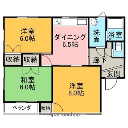 メープルタウンＧ棟[3DK/58.79m2]の間取図