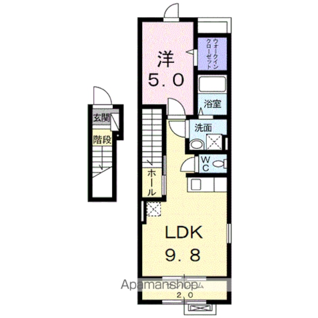 ガーデンハウス朝日山　Ｅ[1LDK/42.04m2]の間取図