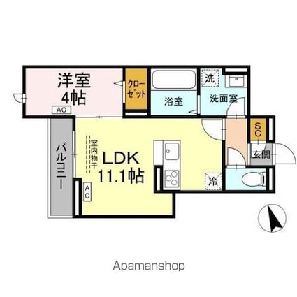 フレッチェ・ボスコＶＩＩＩ[1LDK/38.39m2]の間取図