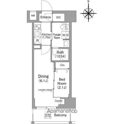 コンフォリア・リヴ下落合[1DK/25.22m2]の間取図