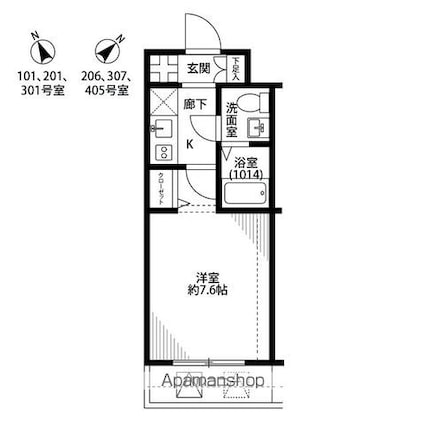 プレール・ドゥーク三鷹[1K/22.5m2]の間取図