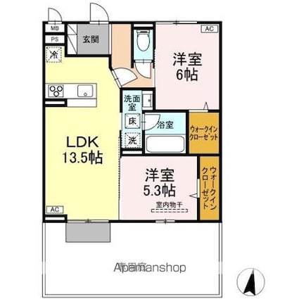 ＤーＲＯＯＭフィオーレ[2LDK/59.67m2]の間取図