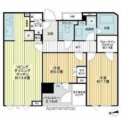 ザ・パークハウス西麻布レジデンス[2LDK/65.79m2]の間取図