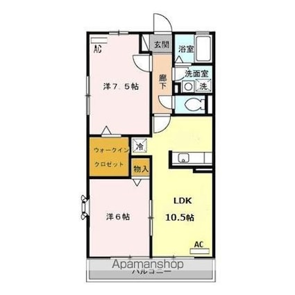 クレスト宇奈根[2LDK/55.28m2]の間取図