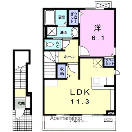 ラ　ソレイユ　ジョーヌ[1LDK/46.09m2]の間取図