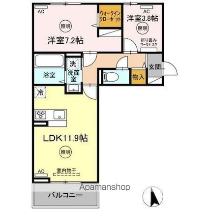 ユーフォリア　Ｃ棟[2LDK/53.77m2]の間取図