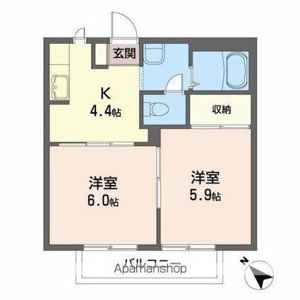 イーストコート[2K/36m2]の間取図