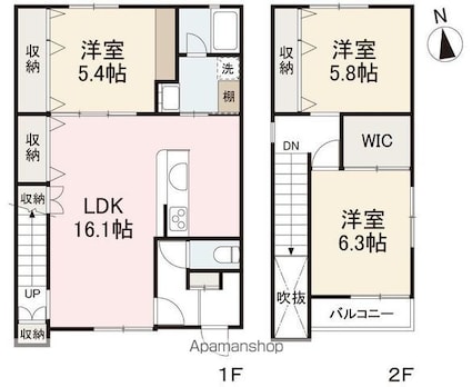 香川県高松市伏石町[3LDK/90.75m2]の間取図