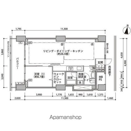 東雲キャナルコートＣＯＤＡＮ１６号棟[1LDK/75.83m2]の間取図