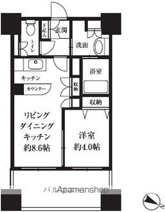 ＨＦ西新宿レジデンスＷＥＳＴ[1LDK/32.64m2]の間取図