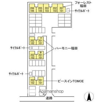 ピースインＴＯＭＯＥ[2LDK/53.72m2]の配置図