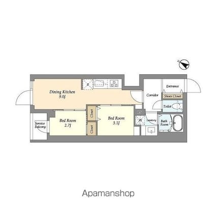 グランカーサ千駄木[2LDK/40.64m2]の間取図