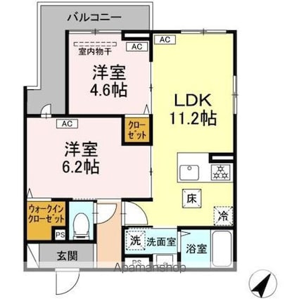 セレスティア細田Ｂ[2LDK/49.79m2]の間取図