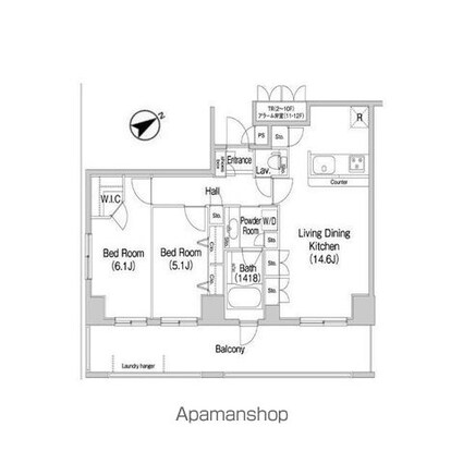 コンフォリア田町[2LDK/61.88m2]の間取図