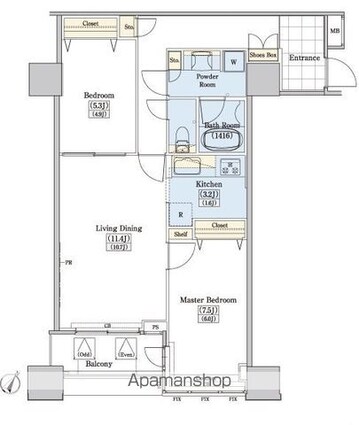 レジディアタワー上池袋（タワー棟）[2LDK/68.26m2]の間取図