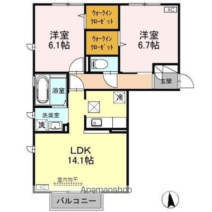 メロディア[2LDK/63.34m2]の間取図