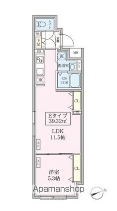 スカイコートリュクス品川大崎[1LDK/39.32m2]の間取図