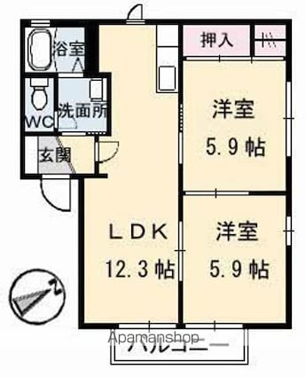 シャーメゾン和　Ｂ棟[2LDK/50.9m2]の間取図