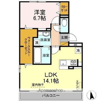 ＡＩＲＹ　ＨＩＬＬＳ（エアリー　ヒルズ）　Ｃ棟[1LDK/52.54m2]の間取図