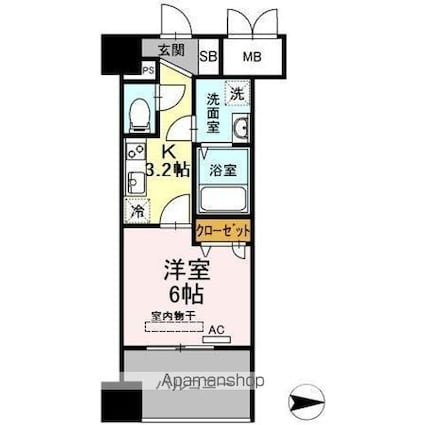 Ｔｒｉｏ　Ｍａｒｅ　蔵前（トリオマーレクラマエ）[1K/25.48m2]の間取図
