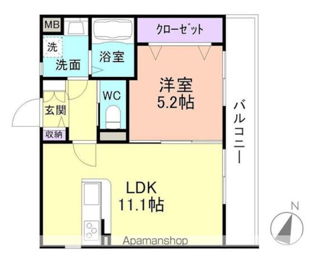 和歌山県和歌山市三葛[1LDK/40.77m2]の間取図