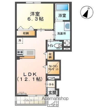香川県坂出市久米町２丁目[1LDK/46m2]の間取図