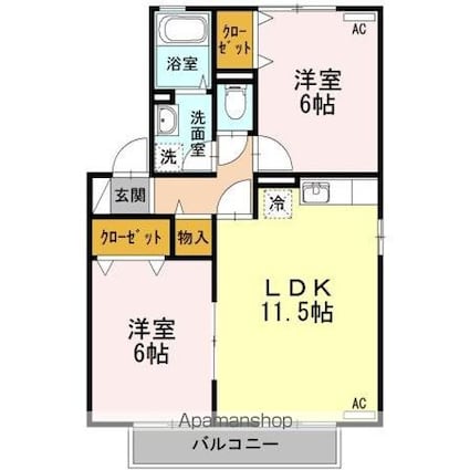 シャンブル[2LDK/53.76m2]の間取図