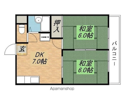 ノーサイド[2DK/38.88m2]の間取図