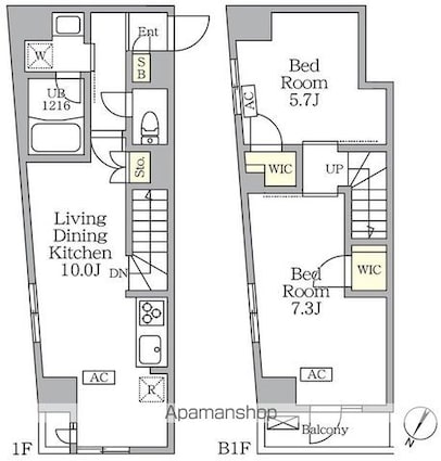 東京都世田谷区三宿１丁目[2LDK/54.58m2]の間取図