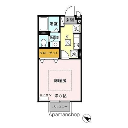 シュヴァルベ北松本[1K/26.71m2]の間取図