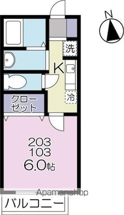 シャレン[1K/20.28m2]の間取図