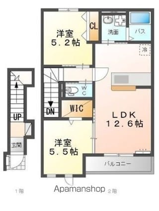 カリーノミラドール（ＣａｒｉｎｏＭｉｒａｄｏｒ）[2LDK/57.52m2]の間取図