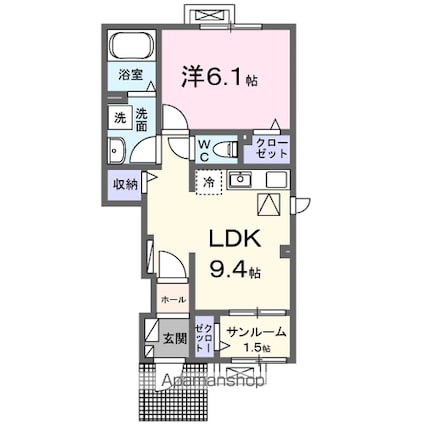 サンパレス木田Ａ[1LDK/40.04m2]の間取図