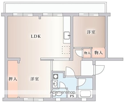大津ヶ丘団地２号棟[2LDK/51.66m2]の間取図