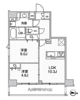 ジェノヴィア三ノ輪Ⅱスカイガーデン[2LDK/50.51m2]の間取図