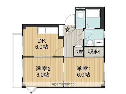 アップルパレスＢ棟[2DK/43.88m2]の間取図