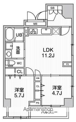 ミリアレジデンス上池袋２[2LDK/50.46m2]の間取図